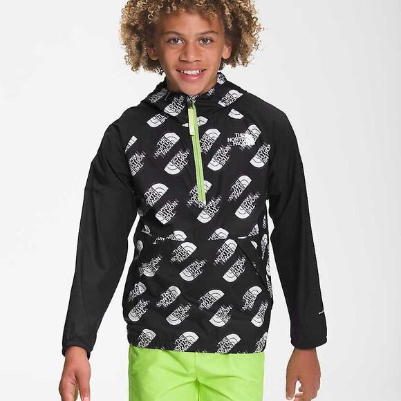 The North Face Printed Packable Jacket Youth M Black Logo Print Hooded Polyester - Picture 1 of 8